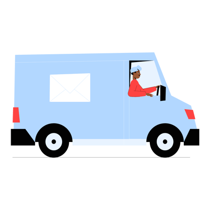 Duotone Postal Truck Illustration with Driver