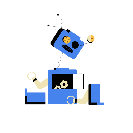 Flat Design Illustration of a Broken Robot