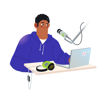 Man Recording a Podcast on Laptop