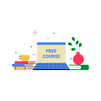 Free Course Illustration with Laptop and Books