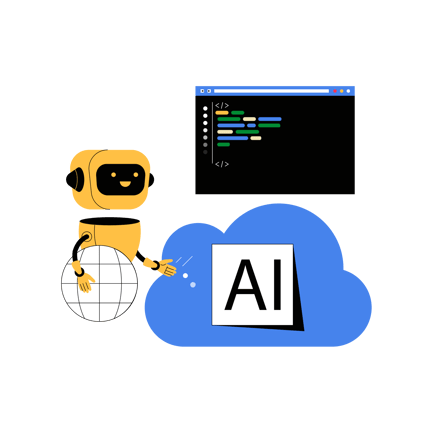Robot with Ai Cloud and Code Window Illustration