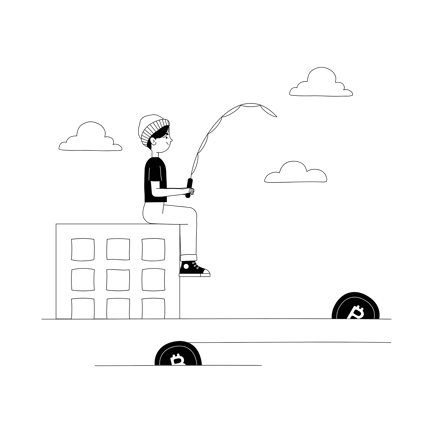 Bitcoin Phishing Line Art Illustration