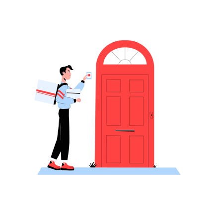 Food Delivery Service Man Rings Doorbell Illustration