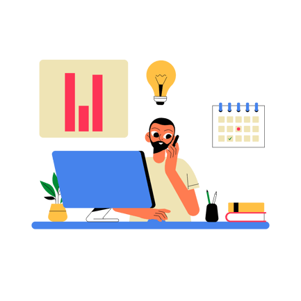 Ilustração animada de gerente de negócios na Desk