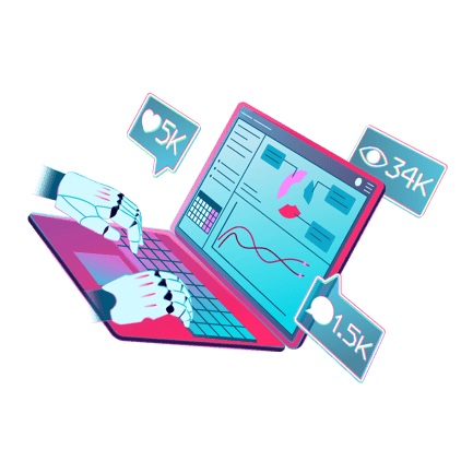 Robo-Hands, Laptop and Digital Marketing