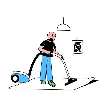 Man Vacuum Cleaning at Home Illustration