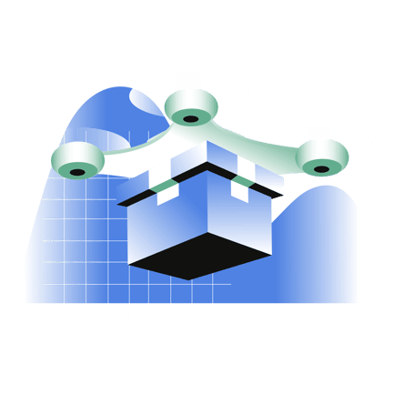 Fliegende Drohne liefert ein Paket