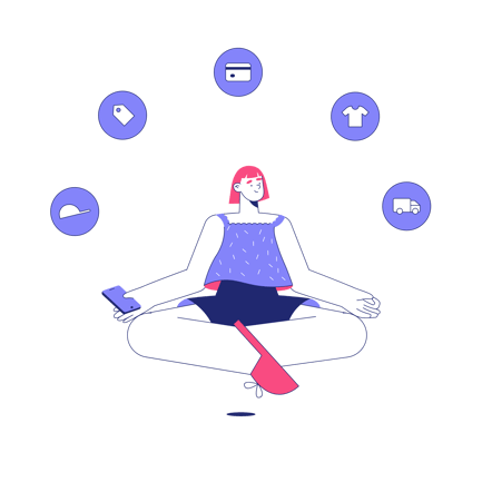 Woman Meditating While Enjoying Shopping Online