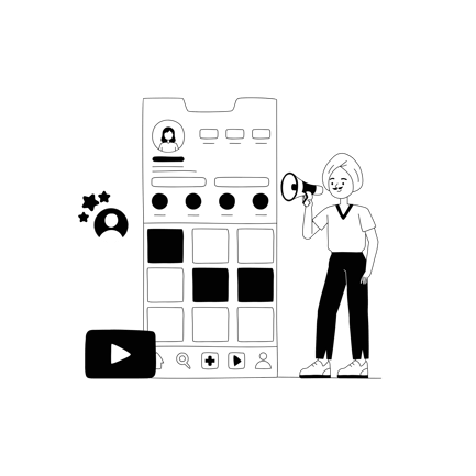 Woman Promoting Social Media Profile Line Art