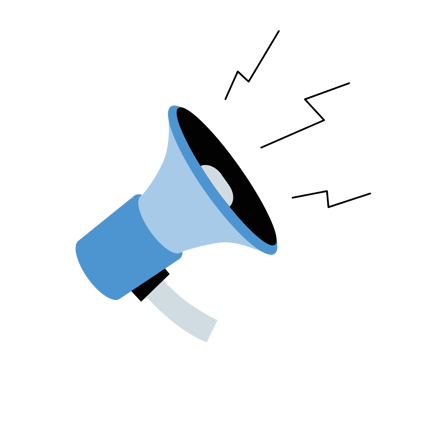 Megáfono animado con ondas sonoras