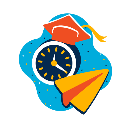 Clock With Graduation Cap and Paper Plane