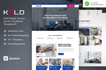 Preview: Kold – Air Conditioner & HVAC Repair Service Elementor Template Kit