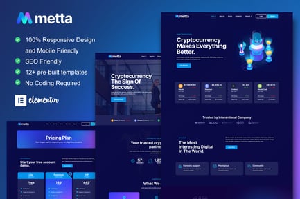 Preview: Metta - Cryptocurrency Blockchain & Bitcoin Elementor Template Kit