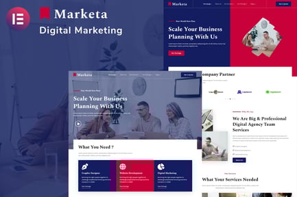 Vista previa: Marketa - Kit de plantillas Elementor de servicios empresariales para agencias digitales