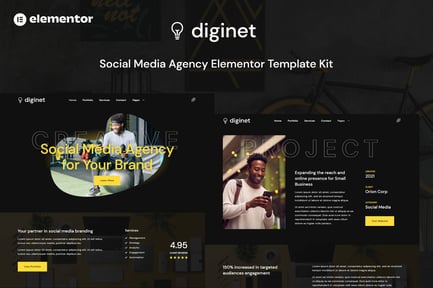 Vista previa: Diginet - Template Kit Elementor de la agencia de marketing en redes sociales