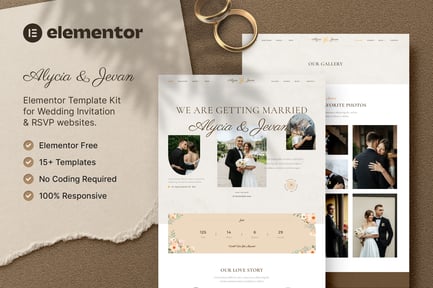 Preview: Alycia & Jevan – Wedding Invitation & RSVP Elementor Template Kit
