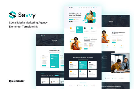 Vista previa: Savvy — Kit de plantillas Elementor para agencia de marketing en redes sociales