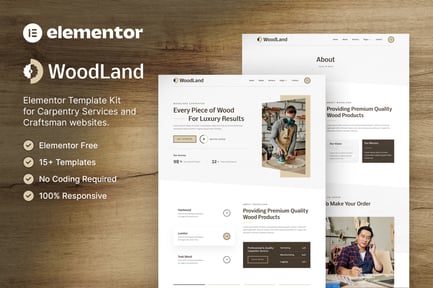 Vorschau: WoodLand — Zimmermann & Handwerker Elementor Template Kit