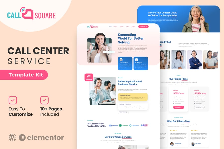 Cover for Call Square - Call Center & Support Company Elementor Template Kit
