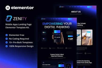 Preview: Zenity – Mobile App Landing Page Elementor Template Kit