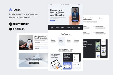 Preview: Dash - Mobile App & Startup Showcase Elementor Template Kit