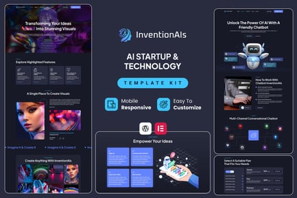Preview: InventionAIs - AI Startups & Technology Elementor Template Kit