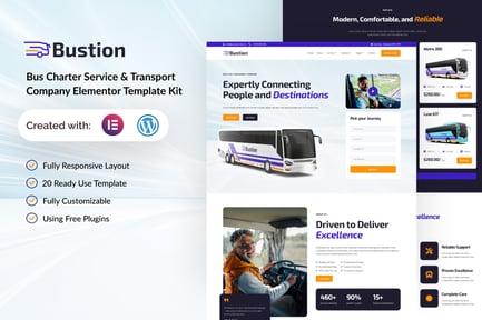Preview: Bustion - Bus Charter Service & Transport Company Elementor Template Kit