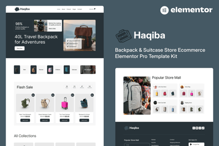 Preview: Haqiba - Backpack & Suitcase Store Ecommerce Elementor Pro Template Kit