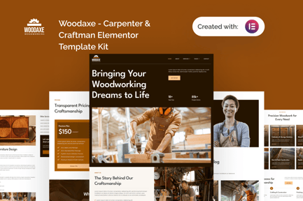 Vorschau: Woodaxe Elementor-Schablonenset von Carpenter & Craftman