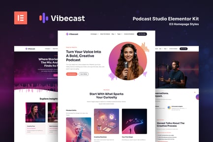 Preview: Vibecast - Podcast Studio Elementor Pro Template Kit
