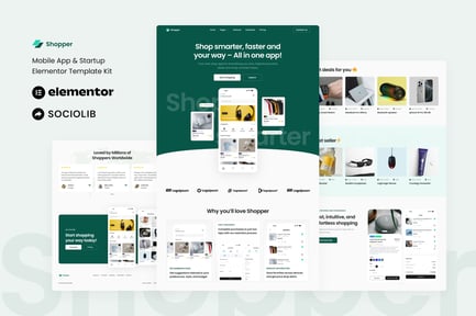 Preview: Shopper - Mobile App & Startup Showcase Elementor Template Kit