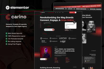 Preview: Carino - Dark Digital Agency Elementor Template Kit