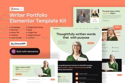 Preview: WriterLine - Writer Portfolio Elementor Template Kit
