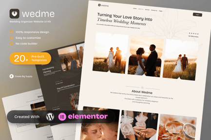 Preview: Wedme - Wedding Organizer Elementor Template Kit for Event Planning and Bridal Services