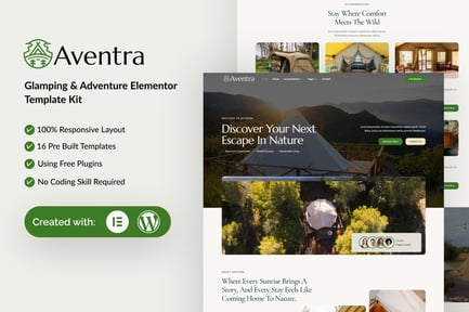 Visualização: Aentra - Kit de Templates Elementor para Glamping e Aventura
