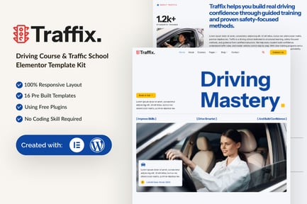Preview: Traffix - Driving Course & Traffic School Elementor Template Kit