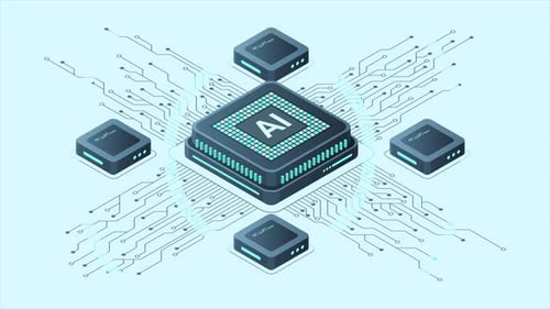 Isometric artificial intelligence chip animation. Artificial Intelligence concept