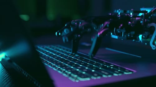 Robot Hand Working and Typing on Pc Keyboard with AI Technology Artificial Intelligence Mechanical