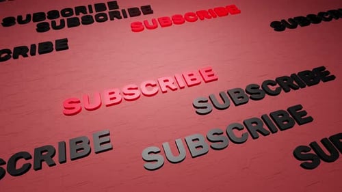 Subscribe button text on red background 3d render. Subscribe to this channel. Social network media