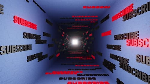 Subscribe button text in blue tunnel background 3d render. Subscribe to this channel. Social net
