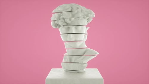 Bust statue cut sliced, surreal rotating movement.Greco-Roman sculpture 3d model.David Michelangelo