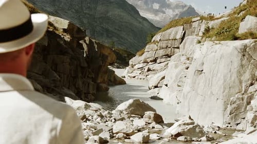 Man Enjoying Peaceful Relaxing Nature Landscape Outdoors on Adventure Trip