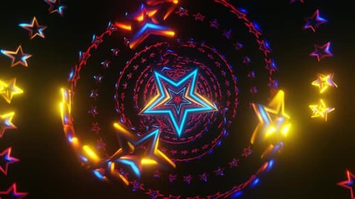 A Dynamic Star Shape VJ Loop with Rhythmic Neon Disco Strobes