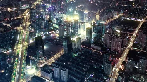 Bird'S Eye View Of Shanghai At Night. Time Lapse. High Quality Footage - Original Size 4k (4096...