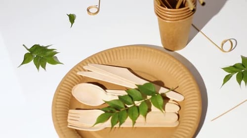 Rotation Set of Eco Friendly Tableware Reusable Disposable Plates Cups Stainless Steel Straws