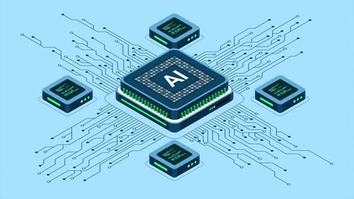 Isometric artificial intelligence chip animation. Artificial Intelligence concept. Futuristic