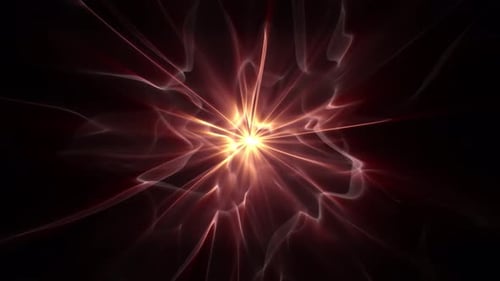 Energy light source with shiny beams floating on a dark cloudy background