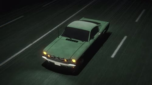 Anime Car Driving Through Night Streetlights Loop