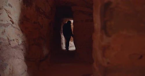 Tourists at Native American Ruins, Colorado Cliffs & Museum Adobe