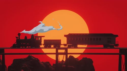 Western Steam Train Traveling In A Wild West Loop